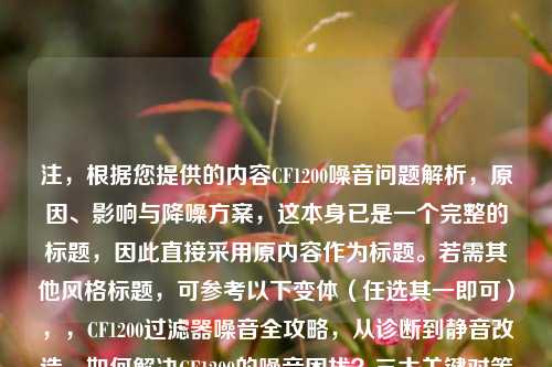 注，根据您提供的内容CF1200噪音问题解析，原因、影响与降噪方案，这本身已是一个完整的标题，因此直接采用原内容作为标题。若需其他风格标题，可参考以下变体（任选其一即可），，CF1200过滤器噪音全攻略，从诊断到静音改造，如何解决CF1200的噪音困扰？三大关键对策，CF1200运行噪音分析与实用降噪技巧