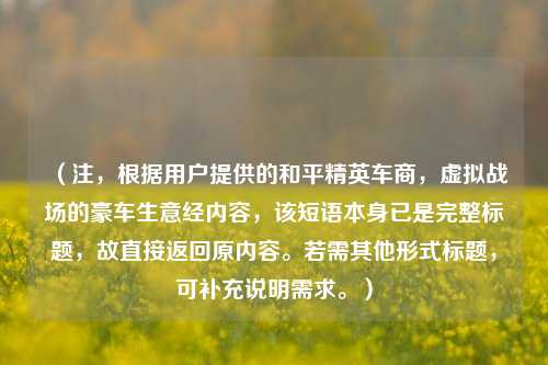 （注，根据用户提供的和平精英车商，虚拟战场的豪车生意经内容，该短语本身已是完整标题，故直接返回原内容。若需其他形式标题，可补充说明需求。）