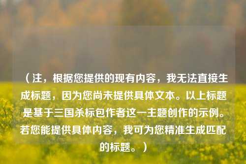 （注，根据您提供的现有内容，我无法直接生成标题，因为您尚未提供具体文本。以上标题是基于三国杀标包作者这一主题创作的示例。若您能提供具体内容，我可为您精准生成匹配的标题。）