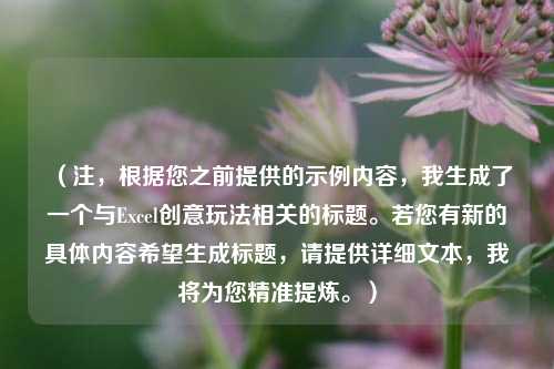 （注，根据您之前提供的示例内容，我生成了一个与Excel创意玩法相关的标题。若您有新的具体内容希望生成标题，请提供详细文本，我将为您精准提炼。）