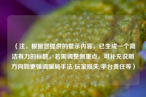 （注，根据您提供的警示内容，已生成一个简洁有力的标题。若需调整侧重点，可补充说明方向如更强调骗局手法/玩家损失/平台责任等）