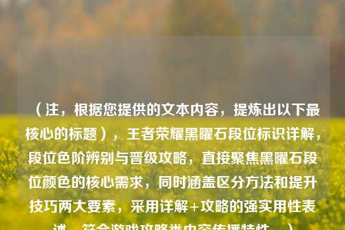 （注，根据您提供的文本内容，提炼出以下最核心的标题），王者荣耀黑曜石段位标识详解，段位色阶辨别与晋级攻略，直接聚焦黑曜石段位颜色的核心需求，同时涵盖区分方法和提升技巧两大要素，采用详解+攻略的强实用性表述，符合游戏攻略类内容传播特性。）