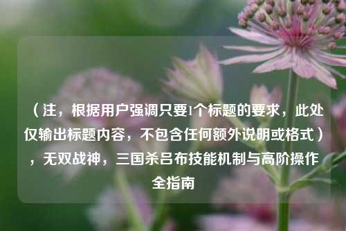 （注，根据用户强调只要1个标题的要求，此处仅输出标题内容，不包含任何额外说明或格式），无双战神，三国杀吕布技能机制与高阶操作全指南
