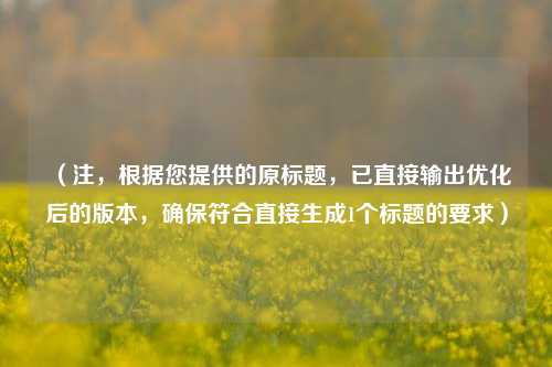 （注，根据您提供的原标题，已直接输出优化后的版本，确保符合直接生成1个标题的要求）