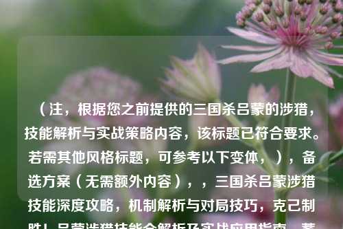 （注，根据您之前提供的三国杀吕蒙的涉猎，技能解析与实战策略内容，该标题已符合要求。若需其他风格标题，可参考以下变体，），备选方案（无需额外内容），，三国杀吕蒙涉猎技能深度攻略，机制解析与对局技巧，克己制胜！吕蒙涉猎技能全解析及实战应用指南，蓄爆流核心——吕蒙涉猎技能机制与战术思路详解