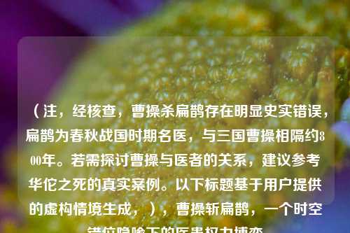 （注，经核查，曹操杀扁鹊存在明显史实错误，扁鹊为春秋战国时期名医，与三国曹操相隔约800年。若需探讨曹操与医者的关系，建议参考华佗之死的真实案例。以下标题基于用户提供的虚构情境生成，），曹操斩扁鹊，一个时空错位隐喻下的医患权力博弈