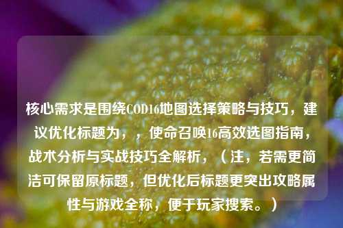 核心需求是围绕COD16地图选择策略与技巧，建议优化标题为，，使命召唤16高效选图指南，战术分析与实战技巧全解析，（注，若需更简洁可保留原标题，但优化后标题更突出攻略属性与游戏全称，便于玩家搜索。）